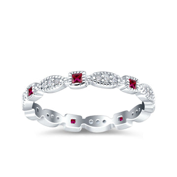 Full Eternity Stackable Ring Wedding Band Round Simulated Ruby CZ 925 Sterling Silver (3mm)